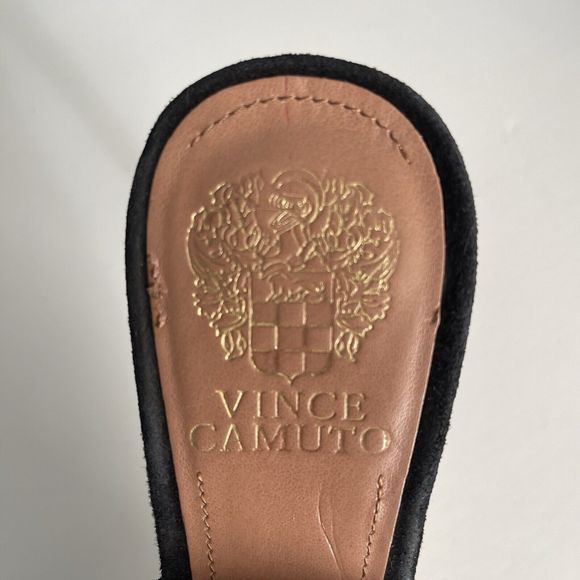 Vince‎ Camuto Womens Black Leather Peep Toe Caliope Size 7M/37 True Suede - Picture 4 of 10